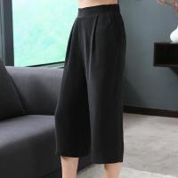 2018夏大码铜氨丝真丝裤子女松紧腰宽松显瘦淑女七分直筒裤打底裤