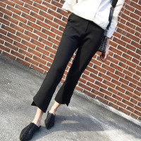 春夏2018新款裤子微喇叭裤女开叉阔腿裤高腰宽松不规则休闲九分裤