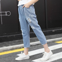女大童夏装2018新款韩版七分牛仔裤休闲破洞儿童中裤中大童装马裤