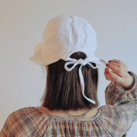 ins少女纯色绑带渔夫帽子女秋韩版新款蝴蝶结盆帽百搭大檐遮阳帽