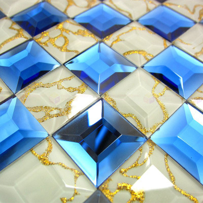 [潘朵拉]水晶玻璃马赛克背景墙蓝镜白底金龙拼图瓷砖地中海风格壹德壹