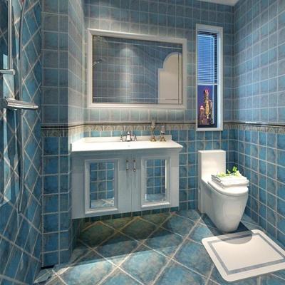 瓷砖地中海蓝色格子墙砖300x300卫生间厨房阳台仿古砖洗手间地砖壹德壹