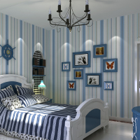 高端环保无纺墙纸 地中海竖条纹卡通儿童客厅电视背景壁纸包邮