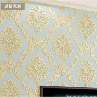 欧式无纺布加厚3d立体精压大马士革卧室客厅背景墙纸环保壹德壹