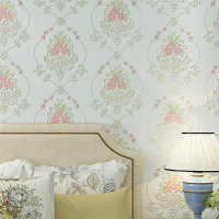欧式田园无纺布墙纸 大马士革3D卧室客厅满铺电视机背景墙壁纸壹德壹
