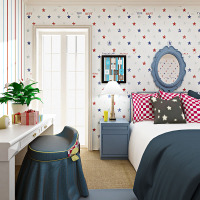 儿童房壁纸男孩卧室卡通星星条纹墙纸现代简约环保无纺布温馨墙纸壹德壹