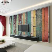 3D立体壁画复古怀旧彩色木纹酒吧咖啡厅墙纸客厅服装店背景墙壁纸壹德壹