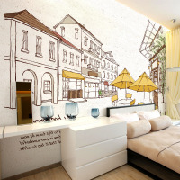 现代大型壁画3D立体个性街景壁纸布餐厅电视背景墙纸城市酒吧手绘壹德壹