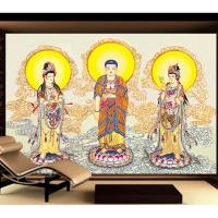 3d立体高清佛像宗教佛堂寺庙背景墙纸金色菩萨 大型西方三圣壹德壹