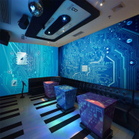抽象3D立体电路板大型网咖酒吧KTV包厢背景墙纸科技主题壁纸壹德壹