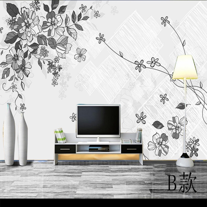 大型壁画3d立体现代简约电视客厅背景墙壁纸墙布无纺布墙纸花卉_8 时尚艺术宣绒布（拼接）