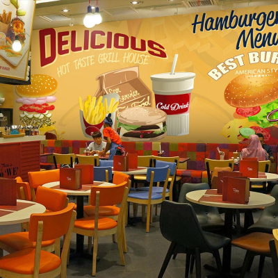 3D汉堡主题大型麦当劳KFC墙纸快餐店西餐厅咖啡甜品店壁纸壹德壹
