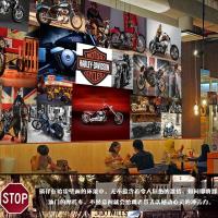 朋克摇滚壁画复古欧美哈雷摩托机车墙纸休闲餐厅酒吧ktv背景壁纸壹德壹