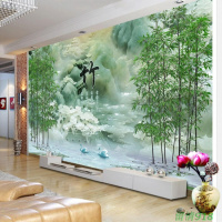 客厅电视背景墙纸中式3d立体山水情玉雕壁纸无纺布无缝墙布壁画壹德壹