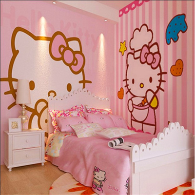 大型壁画电视背景墙卧室粉色公主房壁纸儿童卡通墙纸hellokitty猫壹德壹
