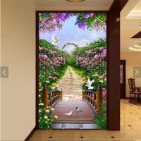 3d立体壁画竖版玄关过道走廊背景墙纸风景壁纸蔷薇玫瑰环保墙布壹德壹