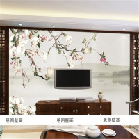 电视背景墙壁纸中式花鸟玉兰花卉 无纺布墙纸 无缝墙布3d壁画简约壹德壹