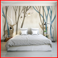 电视背景墙壁纸3D墙纸大型壁画 客厅沙卧室无缝墙布北欧条纹鹿壹德壹