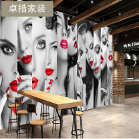 美容美店红唇美女拼图墙纸壁画3D立体个性服装店背景墙商场壁纸壹德壹
