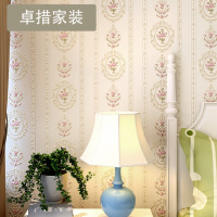 田园墙纸 温馨卧室壁纸 婚房卧室田园竖条纹小花墙纸粉色卧室U955壹德壹