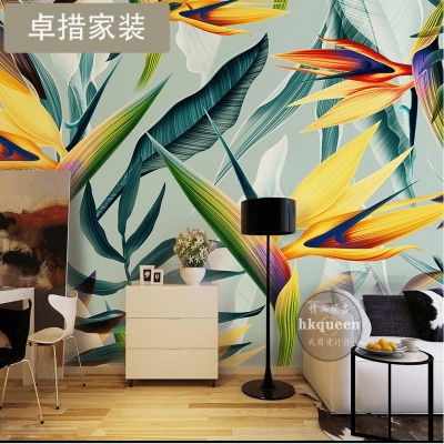 3D个性东南亚风格热带雨林植物花卉背景墙纸手绘客厅餐厅大型壁画壹德壹