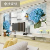 定制 无缝无纺布沙卧室电视背景壁画墙壁纸蓝色花球复古壁画墙壹德壹