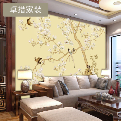 定制 现代简约壁纸中式风格立体墙纸花鸟壁画客厅卧室电视艺术背壹德壹