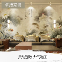 定制 中式水墨背景墙壁纸3d古典客厅电视背景墙壁画风景墙纸咏荷壹德壹