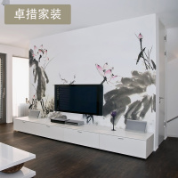 定制 定制大型壁画 客厅电视背景墙壁纸 卧室中式水墨荷花无纺布壹德壹