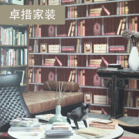 新品复古工业风墙纸个性仿书柜立体古典壁纸书房办公室理店背景壹德壹