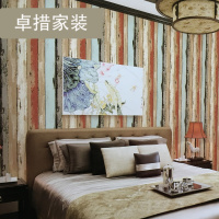 多彩木纹立体墙纸复古做旧木板古典防水壁纸卧室客厅办公室背景墙壹德壹