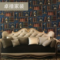 个性立体墙纸复古怀旧仿书柜格子防水壁纸餐厅书房办公室服装店3D壹德壹