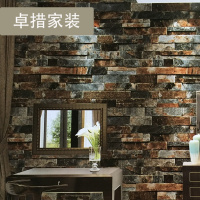 复古怀旧文化石立体墙纸仿古砖块防水古典壁纸办公室酒吧服装店3D壹德壹