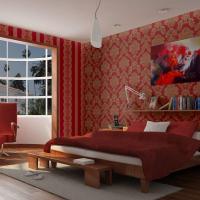 红色大马士革竖条纹AB版墙纸婚庆卧室客厅电视床头沙背景墙壹德壹