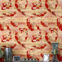 年年有余鱼鲤鱼中式墙纸客厅茶楼会议室酒店饭店包厢大厅背景壹德壹