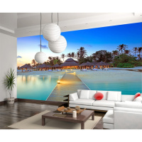 电视背景墙壁纸欧式大型壁画地中海沙客厅卧室墙纸油画大海海景壹德壹