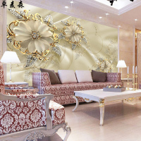 欧式壁画定做珠宝风格花朵餐厅客厅电视背景墙壁纸3D墙纸5d墙布壹德壹