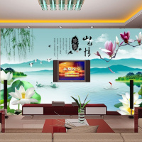 客厅电视背景墙中式沙中式定制壁画壁纸无纺布墙纸山水玉兰墙布壹德壹
