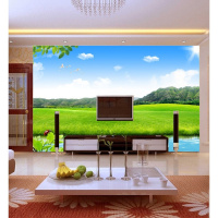 客厅电视背景墙壁纸壁画无纺布墙纸卧室简约大型壁画无缝蓝天草地壹德壹