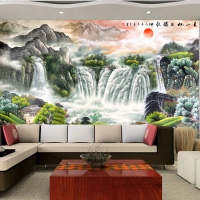 大型水墨客厅电视背景墙纸壁纸中式山水画沙书房影视墙壁纸酒店壹德壹