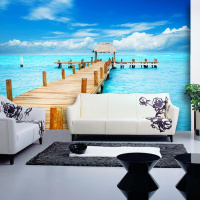 无缝定制蓝天大海地中海壁纸墙纸电视背景墙客厅沙卧室餐厅墙布壹德壹