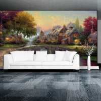 无缝3d大型壁画欧式田园乡村油画风景电视背景墙壁纸墙布墙纸贴画壹德壹