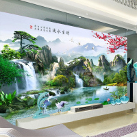 立体中式迎客松山水画无纺布墙纸壁画卧室客厅电视背景墙壁纸定做壹德壹