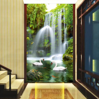 大型壁画3d立体定制电视背景墙壁纸客厅墙纸玄关简约瀑布风景天鹅壹德壹