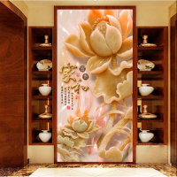 无缝墙布3d立体电视背景墙壁纸中式玄关仿玉雕客厅无纺布墙纸壁画壹德壹