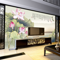电视背景墙壁纸中式无缝墙布立体客厅无纺布墙纸大型壁画水墨荷花壹德壹