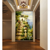 欧式3D玄关大型壁画油画花客厅电视背景墙壁纸无纺布墙纸无缝墙布壹德壹