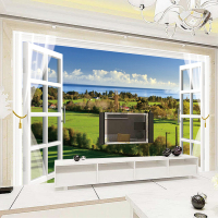 无缝个性定制壁画电视背景墙纸壁纸客厅卧室3d假窗户自然风景墙布壹德壹