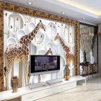 儿童房大型壁画客厅卧室电视背景墙纸无缝壁纸3D墙画无纺布长颈鹿壹德壹