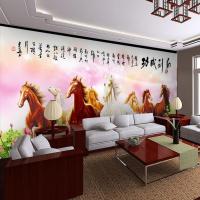 大型壁画电视背景墙纸壁纸水墨中式富贵八骏图无纺布卧室客厅墙布壹德壹